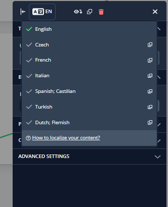 The Product Fruits Chrome Extension Selected Language Dropdown menu