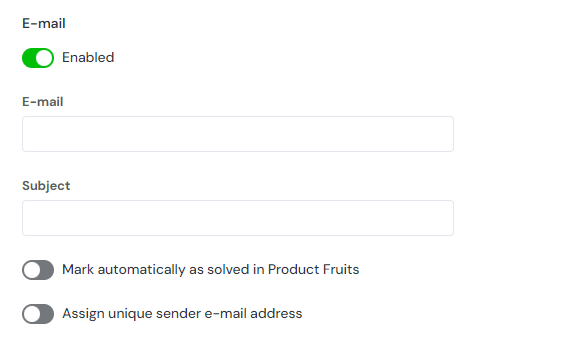The email section of the feedback widget Notifications screen