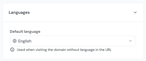 The supported languages screen showing English as the default language