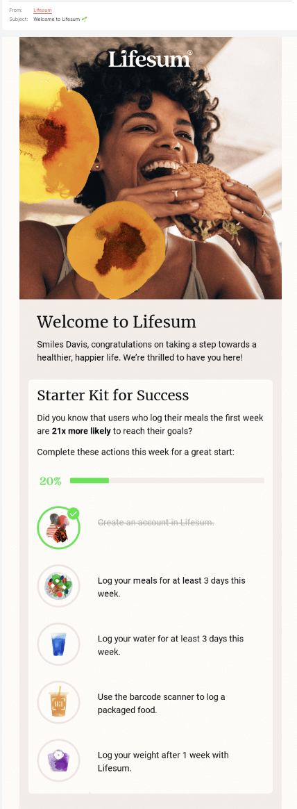 Gamify welcome email screenshot for example
