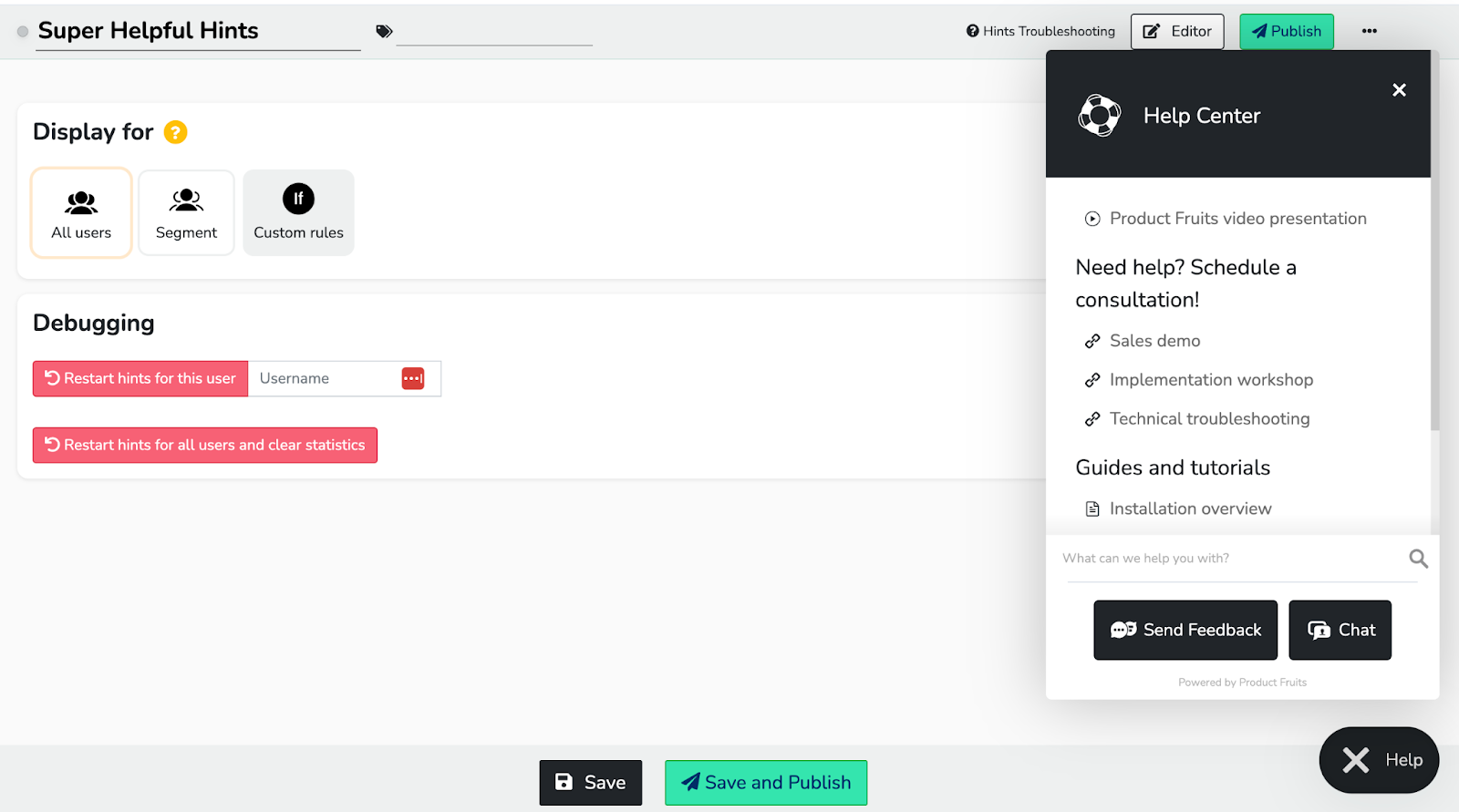 Screenshot of Product fruits help centre