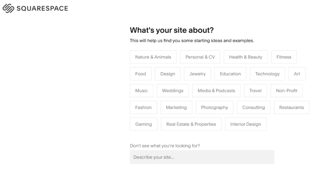 Screenshot of Squarespace themes for users
