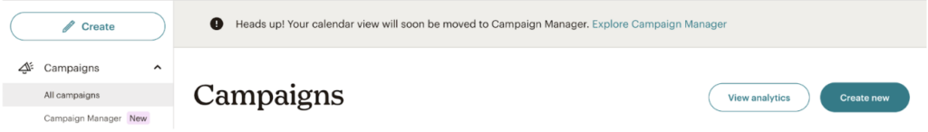 screenshot of mailchimp in app announcement banner