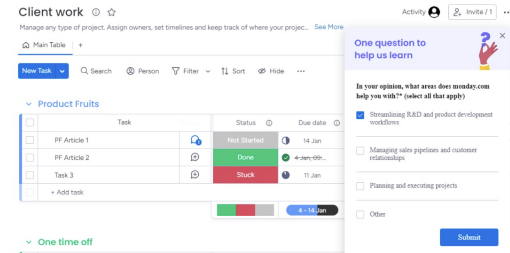 Screenshot of a feedback widget