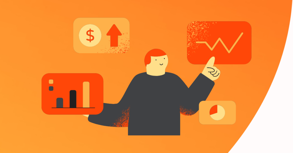 man with analytics infront of him choosing options