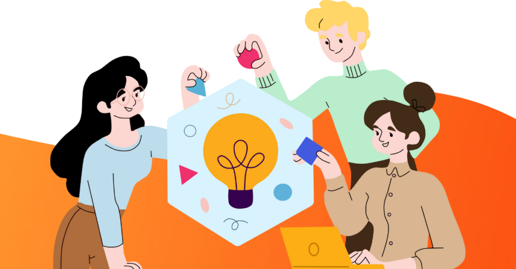 three cartoons putting pieces together for improvement