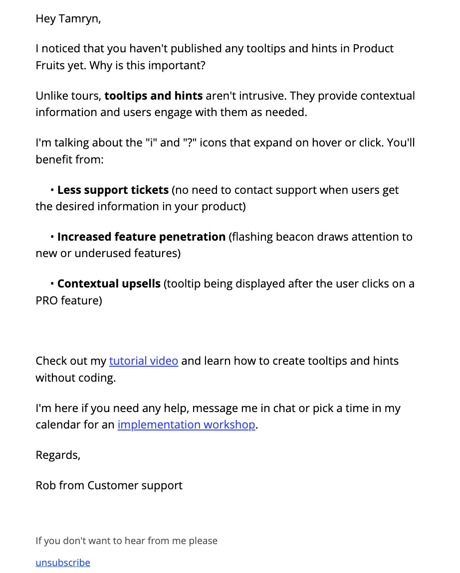 Product Fruits onboarding email screenshot for example