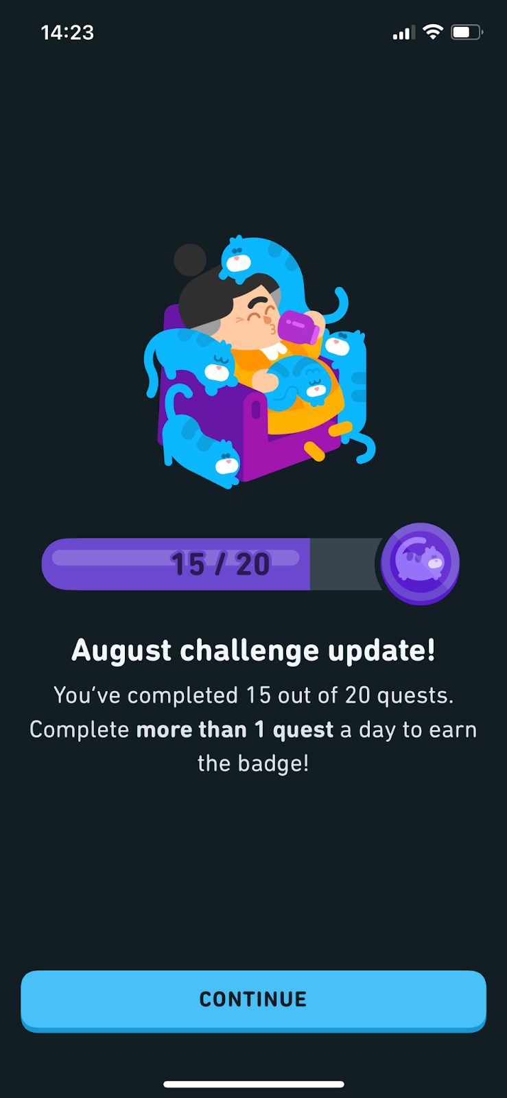 Screenshot of Duolingo motivation messages