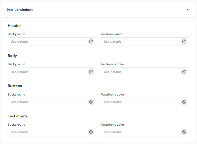 The pop up windows section of the feedback widget menu