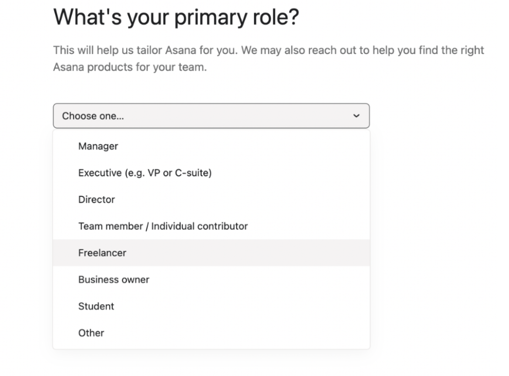 Screenshot of Asana welcoem survey