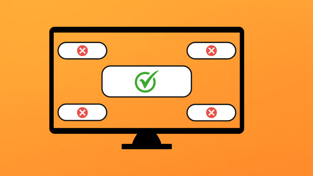 Orange background, graphic computer screen shat shows the different survey placements