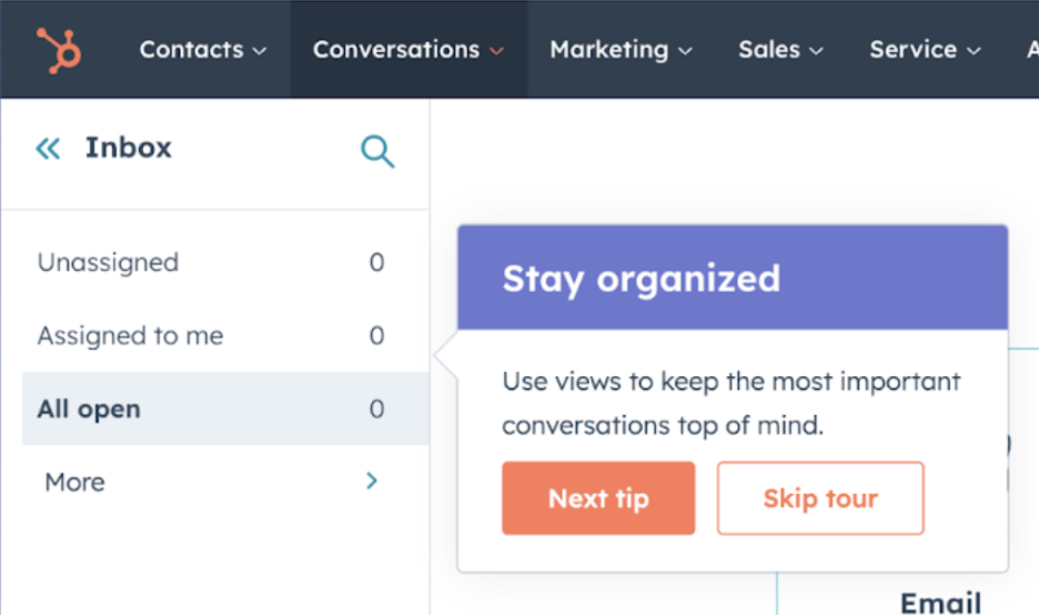screenshot of Hubspot helo hint button
