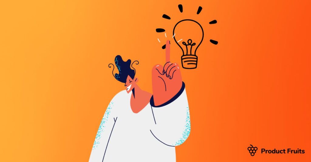 aha moment cartoon with light bulb and orange background