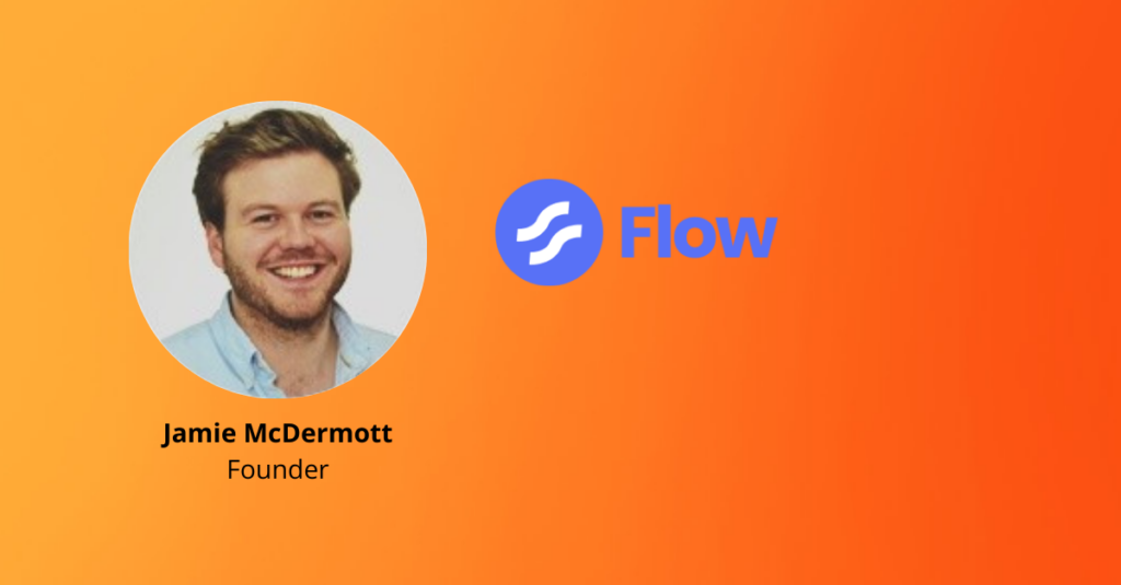 Screenshot of Jamie's photo, title of Jamie and Flow Agency logo on background