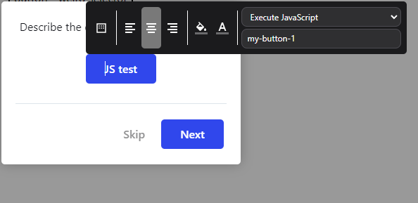 an example of a custom button on a tour card with the custom button command Execute JavaScript and the identification being my button 1