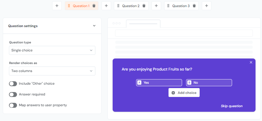 An example of a branched survey question shown in the survey editor